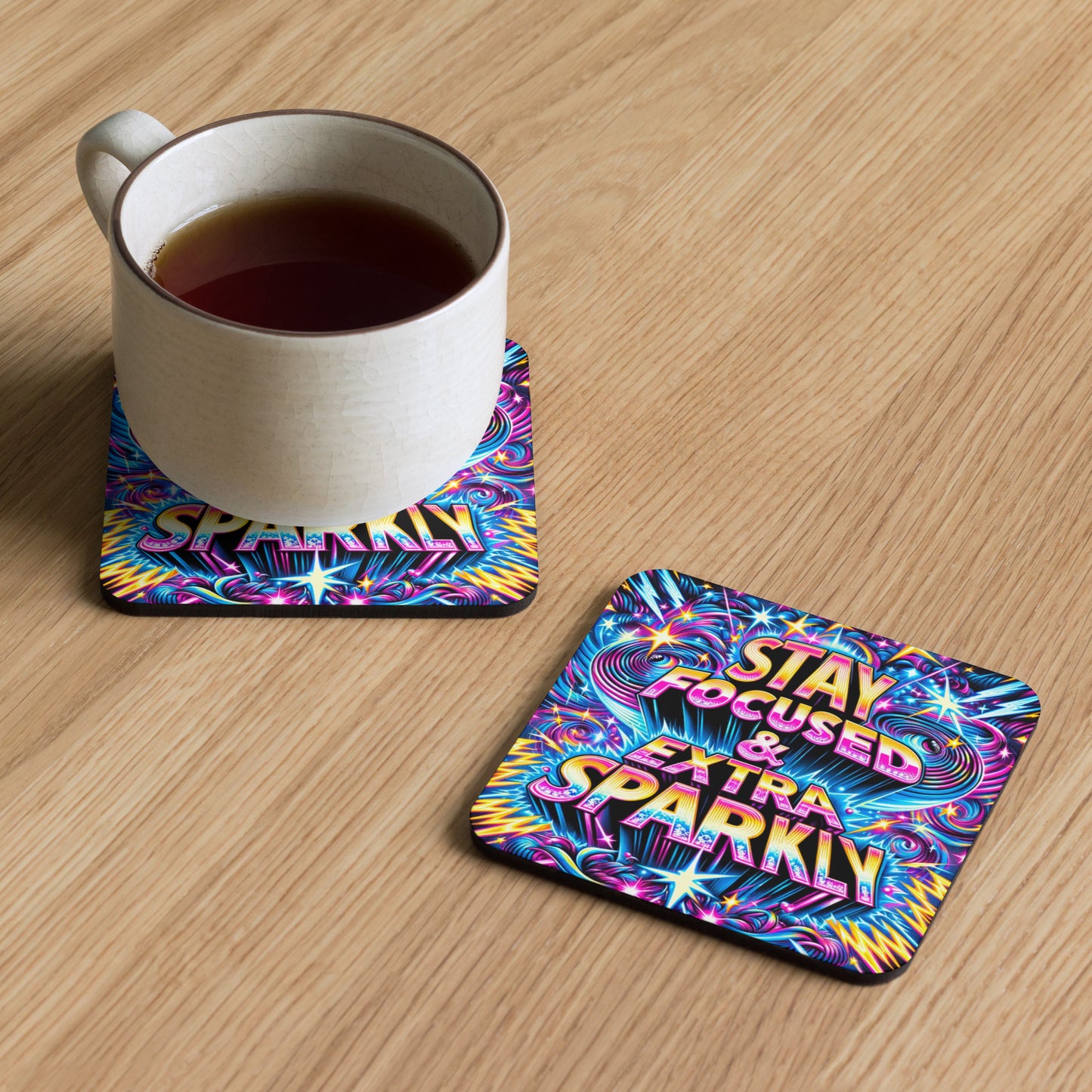 Stay Focused & Extra Sparkly Cork-back coaster