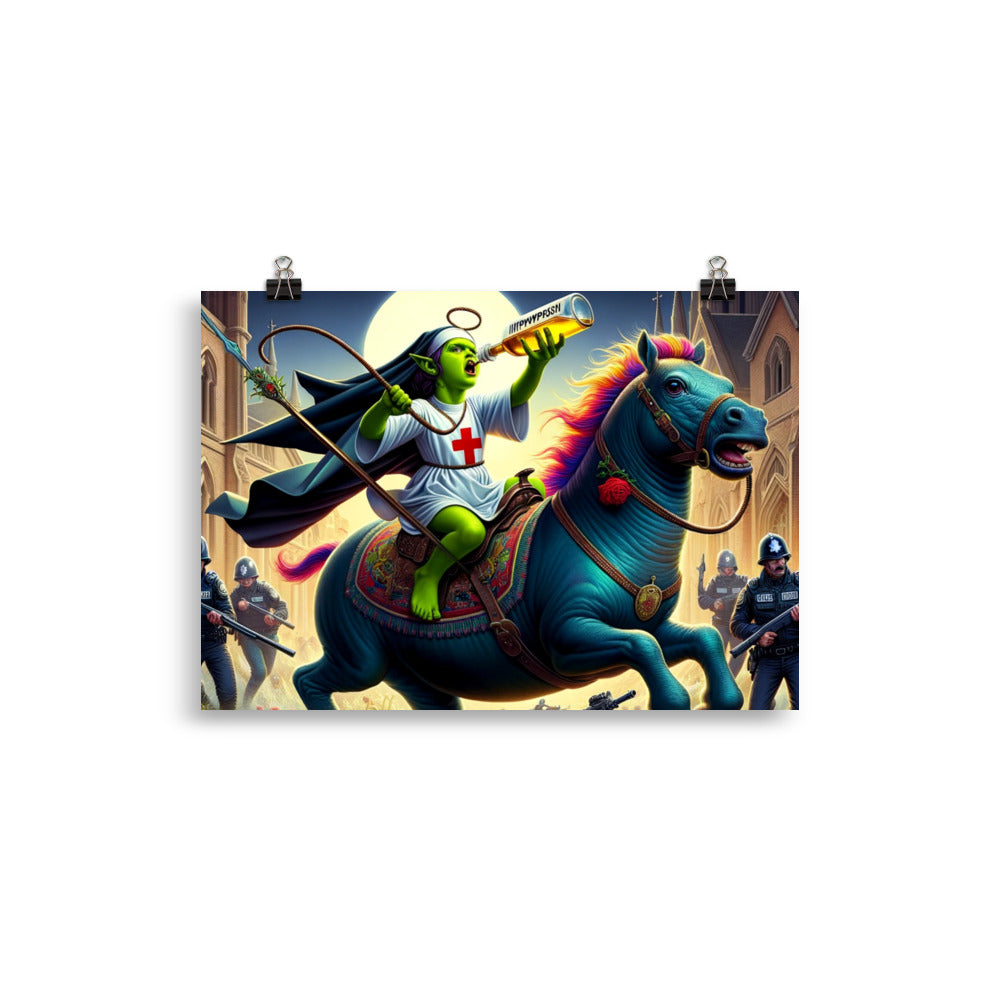 Green Nun on A Horse Battle Poster