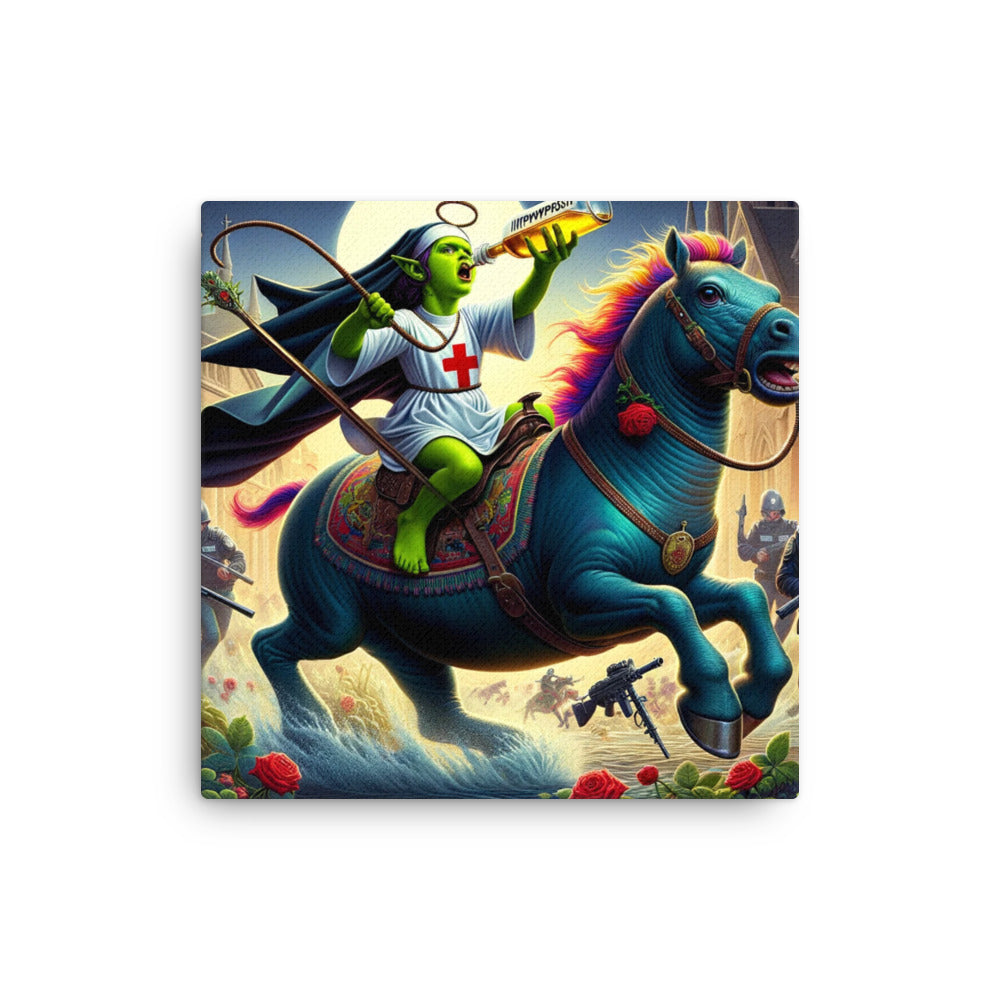 Green Nun on A Horse Battle Thin canvas