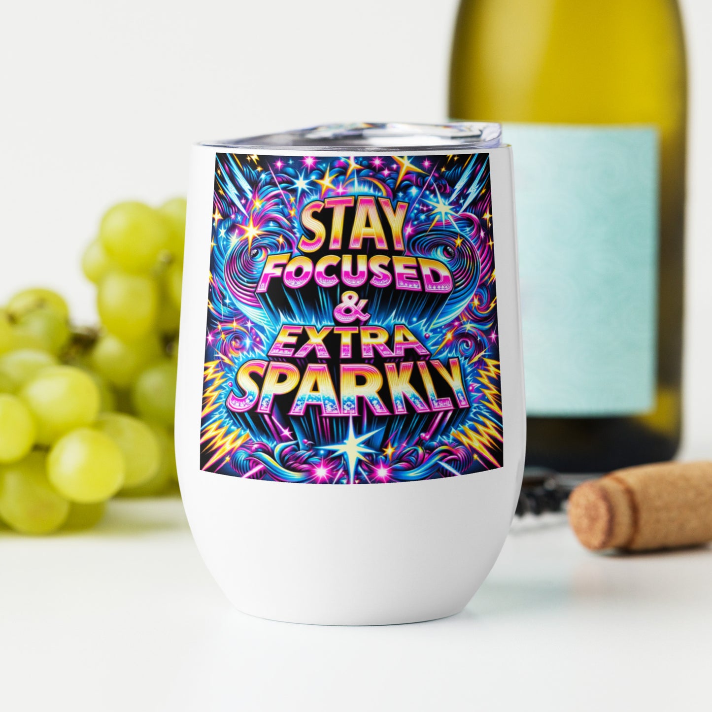 Stay Focused and Extra Sparkly Wine tumbler