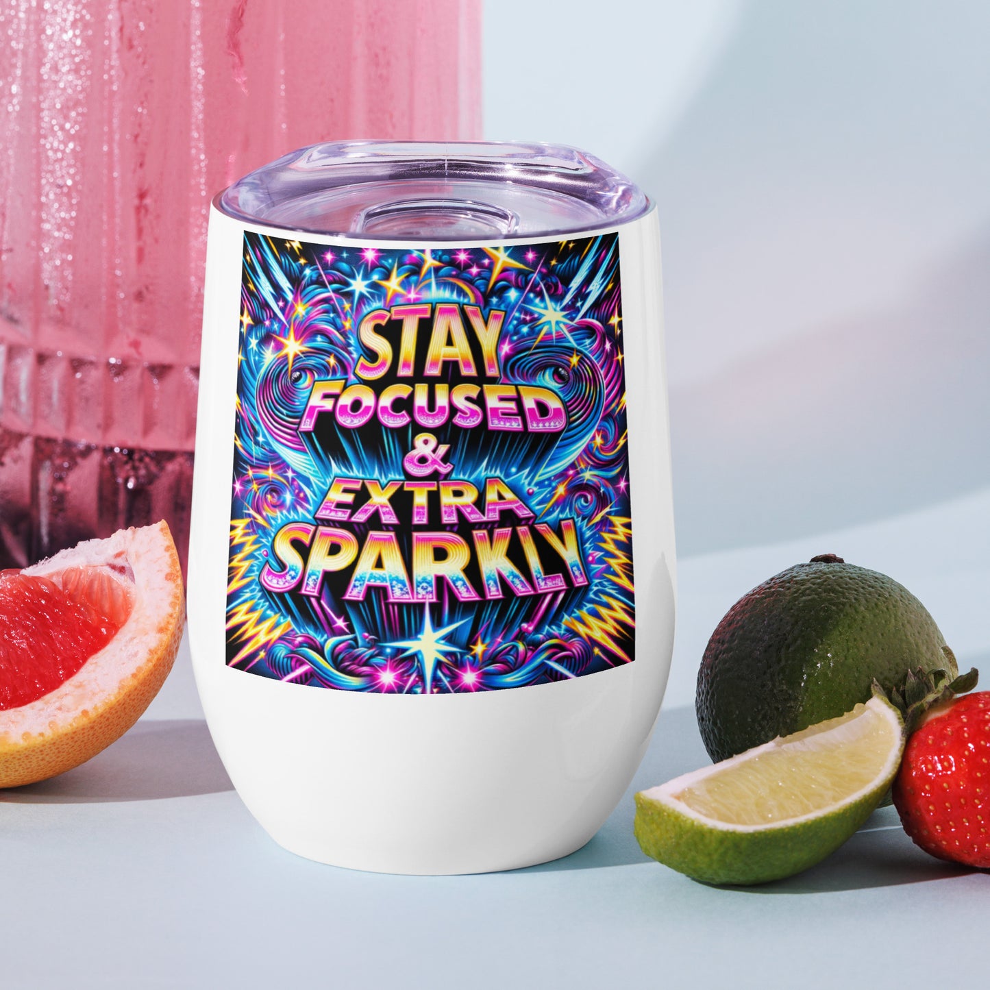 Stay Focused and Extra Sparkly Wine tumbler