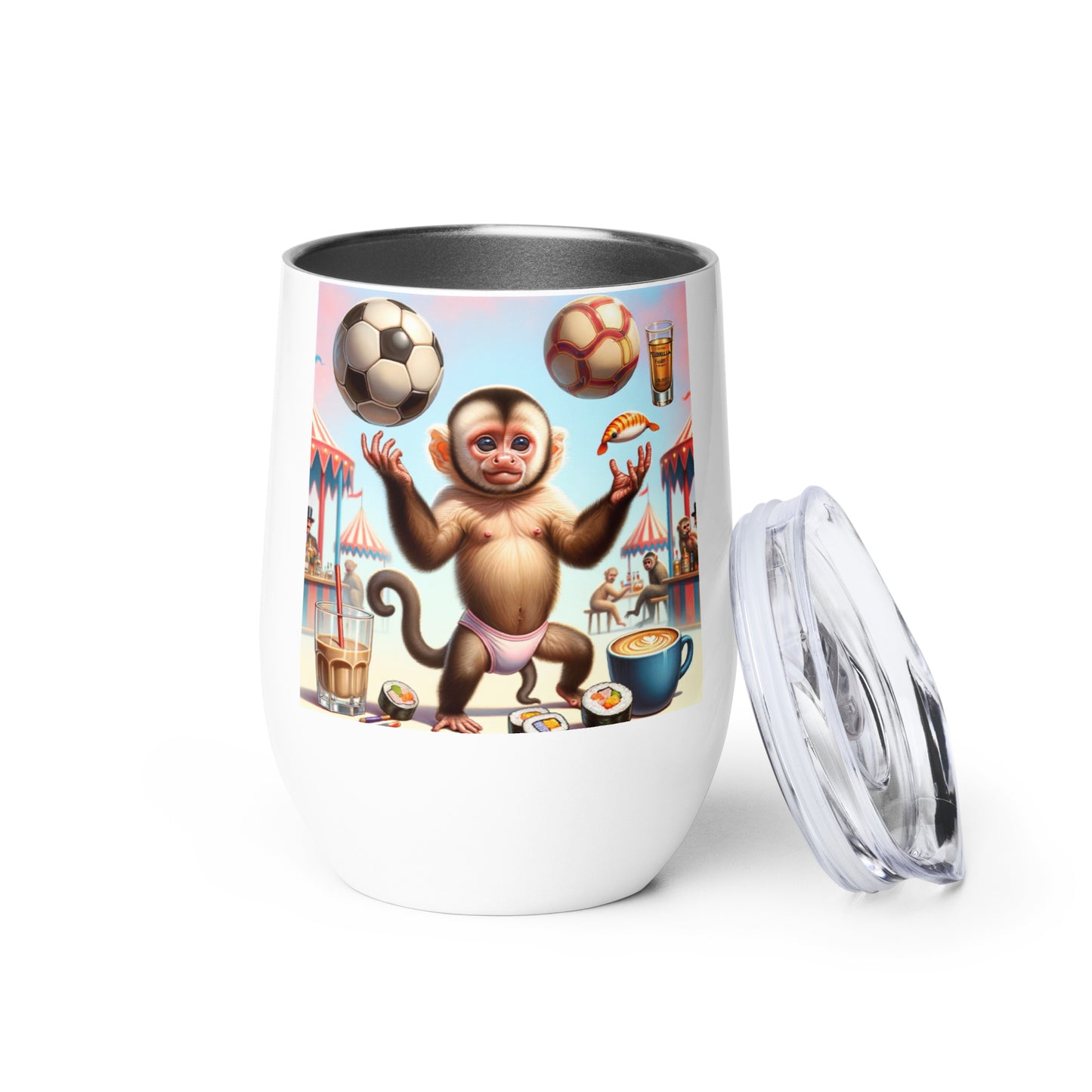 Dancing Soccer Monkey Wine tumbler