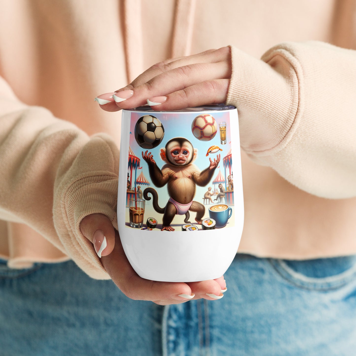 Dancing Soccer Monkey Wine tumbler