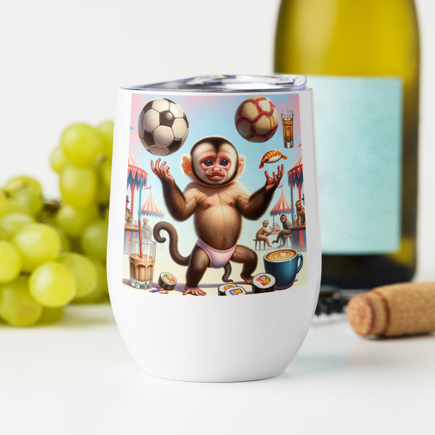 Dancing Soccer Monkey Wine tumbler