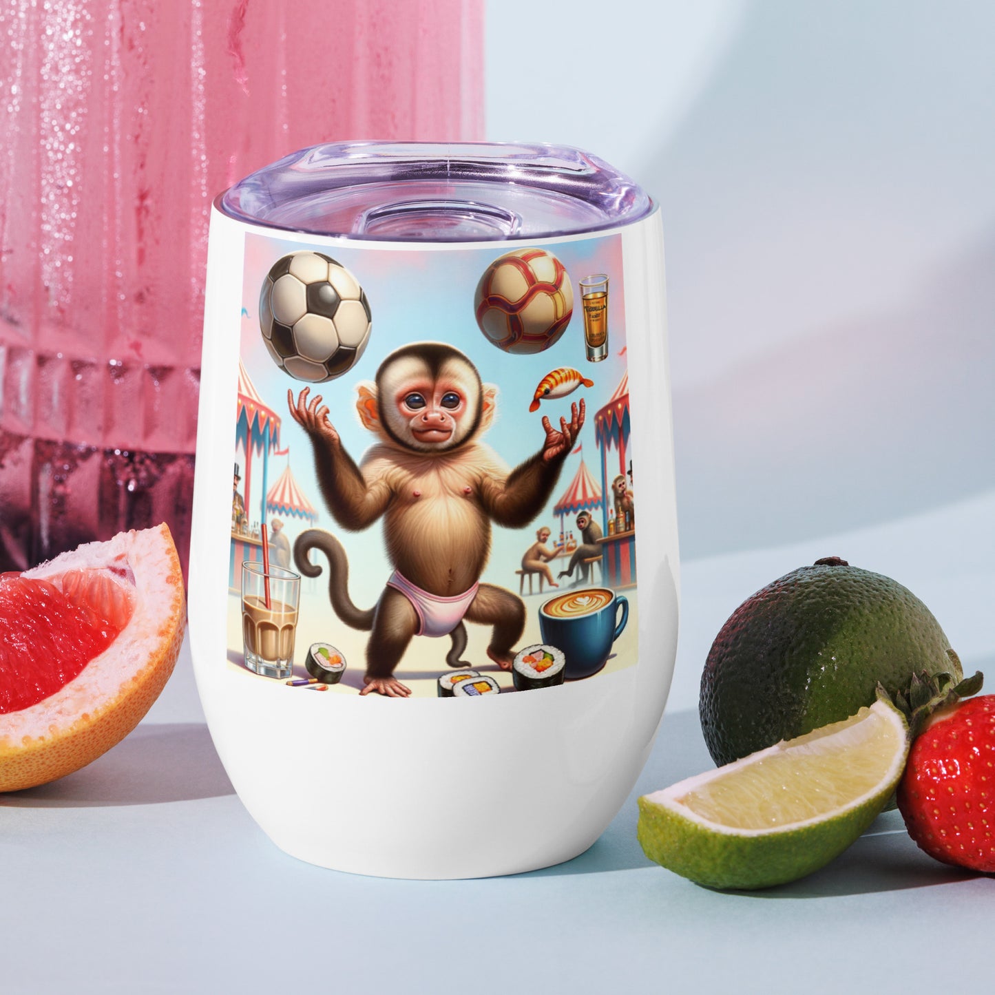 Dancing Soccer Monkey Wine tumbler