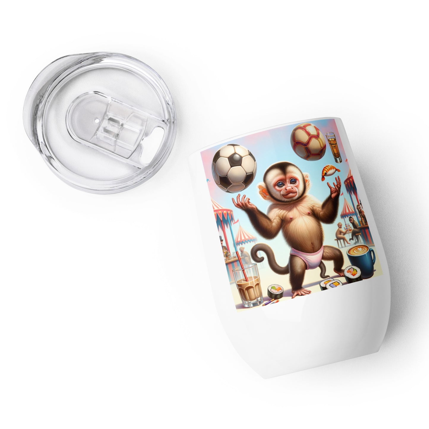 Dancing Soccer Monkey Wine tumbler