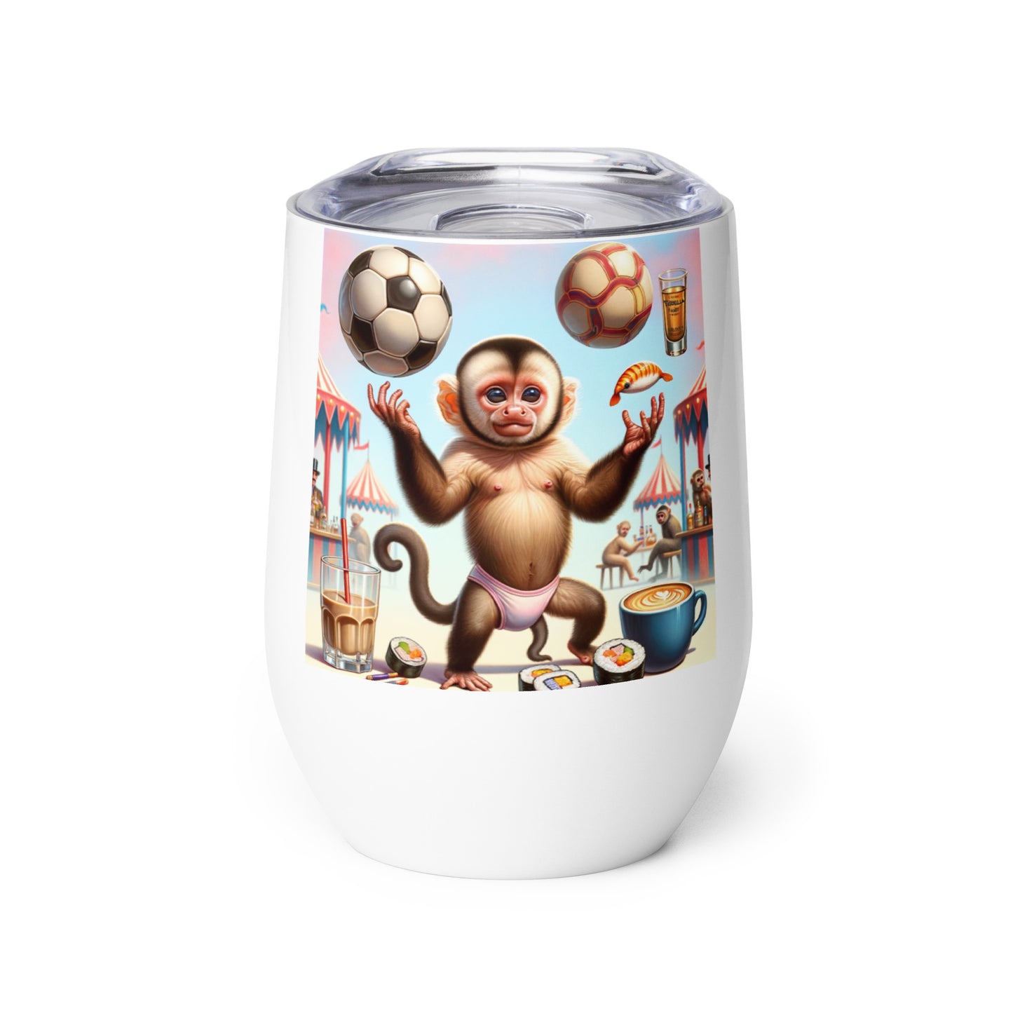 Dancing Soccer Monkey Wine tumbler